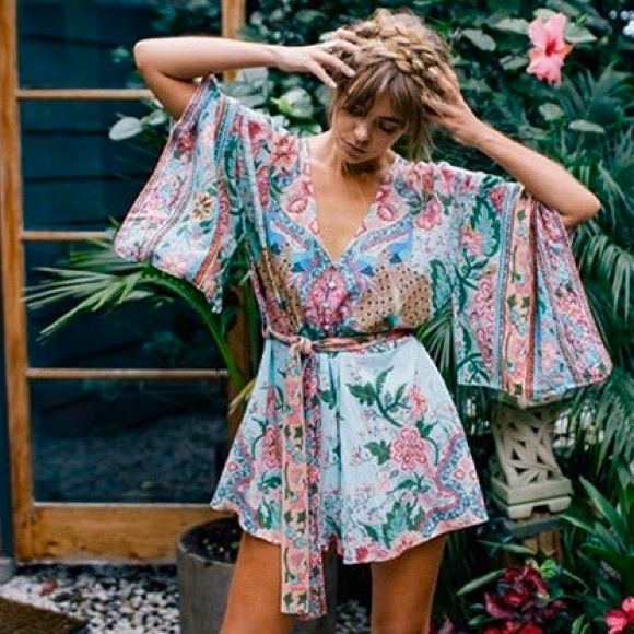 Spell Pants - NWOT Spell Lotus Kimono Romper Peacock Small